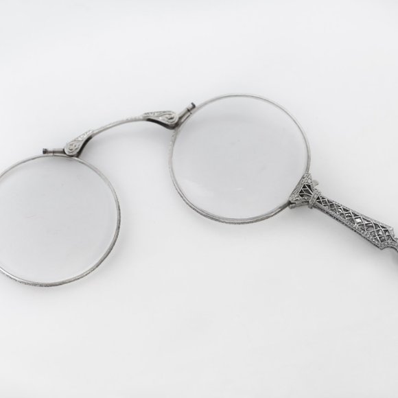 ART DECO Platinum Diamond Lorgnette Opera Glasses - Picture 4 of 5